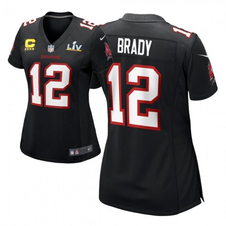 Damen Tampa Bay Buccaneers Trikot Tom Brady 12 Nike Schwarz 2021 Super Bowl LV Captain Patch